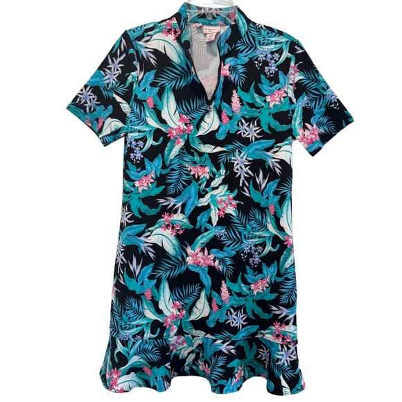 Tommy Bahama Golf Dress Floral Print Short Sleeve Ruffle Hem Pickelball Large - Picture 1 of 7